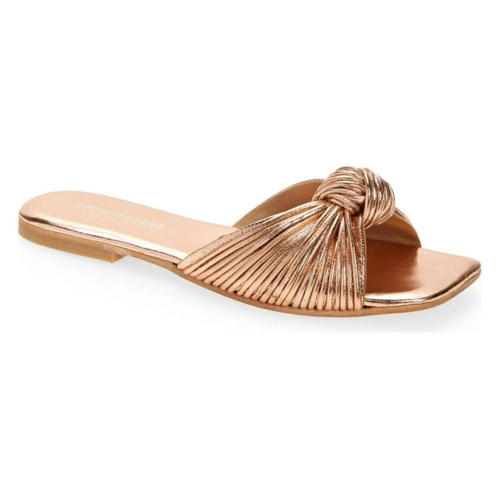 Revolve Jeffrey Campbell Knaughty-3 Rose Gold Knotted Slip-On Flat Sandal NWOT